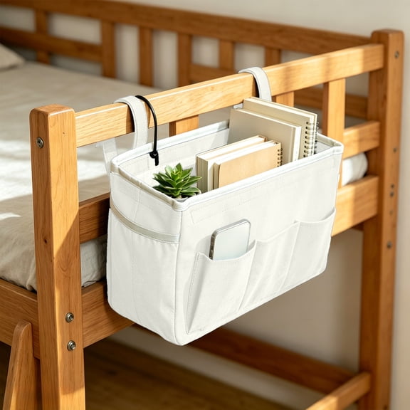 Bedside Caddy Hanging Storage Organizer, Multi Pocket Bed Storage Bag With Hooks Space Saving Design For Phone Book Bottle Remote Control Storage, For Dorm Bedroom Bunk Bed Home Use