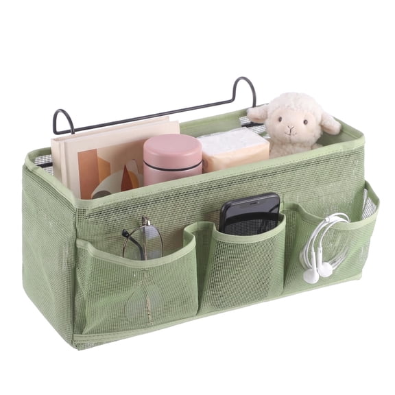 Bedside Caddy Organizer, Bedside Hanging Storage Basket with Hook, Nylon Mesh Dorm Bed Organizer, Washable Storage Bin for Dorm, RV, Office