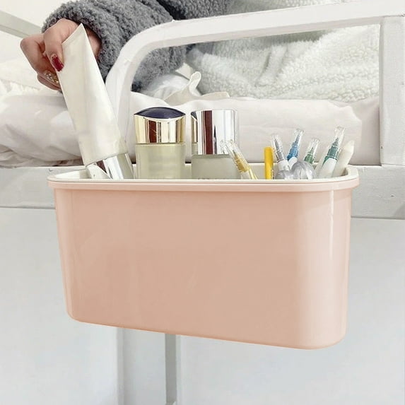 Bedside Caddy Organizer, Hanging Storage Basket for Bed Frame, Pink Plastic Pocket Holder for Phone, Book, Remote, Essentials, Bed Rail Mount, Space Saver