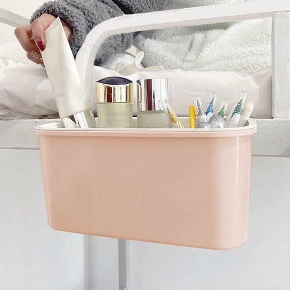 Bedside Caddy Organizer, Hanging Storage Basket for Bed Frame, Pink Plastic Pocket Holder for Phone, Book, Remote, Essentials, Bed Rail Mount, Space Saver