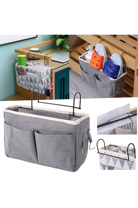 Bedside Caddy Organizer, Heavy Duty Bedside Hanging Storage Bag, Multi-Function Caddy for Bunk bed Hospital Beds Dorm Bed Rails, Holders Books Glasses Phones Magazine (Grey) 11.4x4.1x7.48"