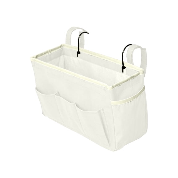 Bedside Caddy Organizer with Hooks, Non-Sag Canvas Hanging Bed Storage Bag with Water Bottle Holders for Dorm Bunk Bed and Bedroom Essentials