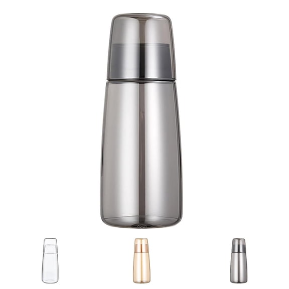 Bedside Carafe and Glass Set, Water Carafe with Glass Cup for Nightstand Bedroom Guest Room, Mouthwash Bottle for Bathroom Kitchen 25oz/750ml (Grey)