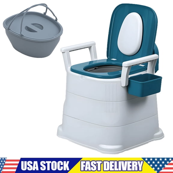 Bedside Commode, 330lbs Portable Toilet for Adults, Toilet Chair Seat with Detachable Armrest, Mobile Portable Toilet with 1 Inner Bucket, Adult Potty Chair for Elderly