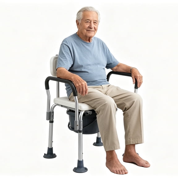 Bedside Commode, 4-in-1 Portable Toilet for Adults with Adjustable Height & Rust-Proof Aluminum Frame