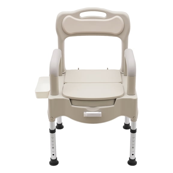 Bedside Commode Chair, 500 lbs Portable Toilet for Elderly Disabled Commode Chair for Toilet with Arms, Height Adjustable, Adult Potty Chair w/2 Replacement Toilets &1 Night Light (Grey White)
