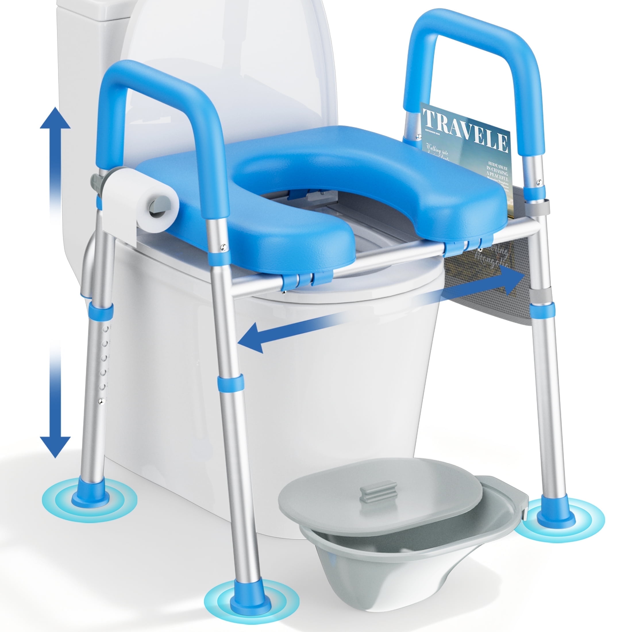 KEKOY Bedside Commode for Seniors, Commode Chair with Arms and Padded Seat , FSA HSA Eligible 400lb Easy Assembly Toilet Chair , Adjutable Raised Toilet Seat with Handles