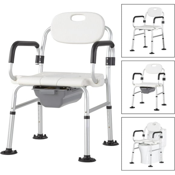 Bedside Commode Chair for Elderly, Versatile 3 in 1 Shower Chair with Arms and Back, Raised Toilet Seat with Removable Commode, Adjustable Leg Height, Non-Slip Seat, 400 lbs Capacity