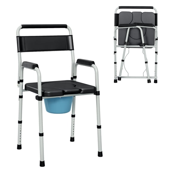 Bedside Commode Chair for Seniors, Adults, Handicap - Raised Toilet Seat with Arms, Adjustable Height, 331 lbs Capacity, Foldable