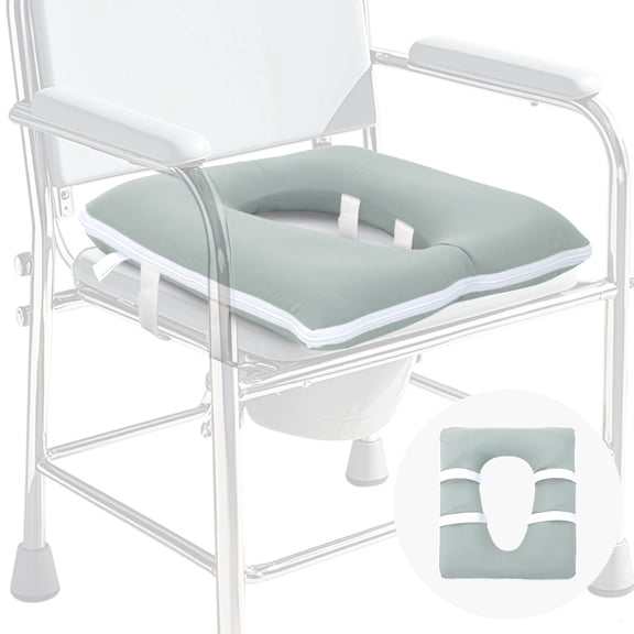 RoamReady Inflatable Bedside Commode Seat Cushion, Pressure Relief for Seniors Bedridden Disabled, Removable Cover Green