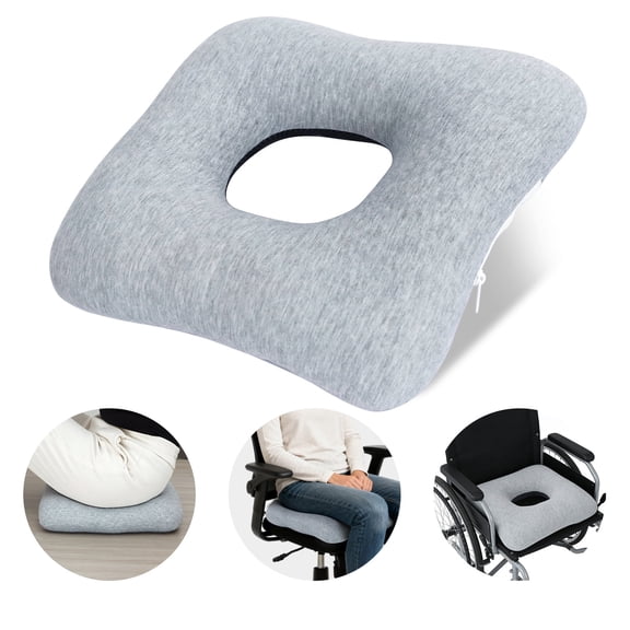 Bedside Commode Cushion, Inflatable Cushioned Toilet Seat for Seniors, Bedridden Disabled, Commode Seat Cushion with Removable Fabric Cover for Pressure Relief, Wheelchair(Grey)
