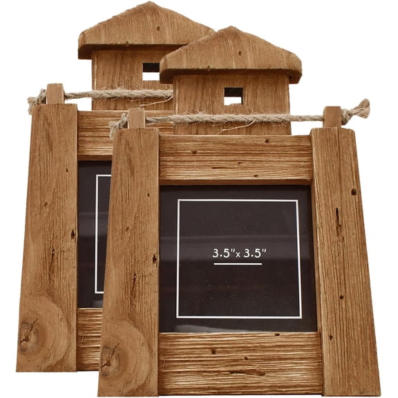 Aecipl Wooden Lighthouse Photo Frame Nautical Tabletop Decor Beach Themed Picture Frames Distressed Desktop Decor Wood Mediterranean Coastal Home Decoration (S + S)