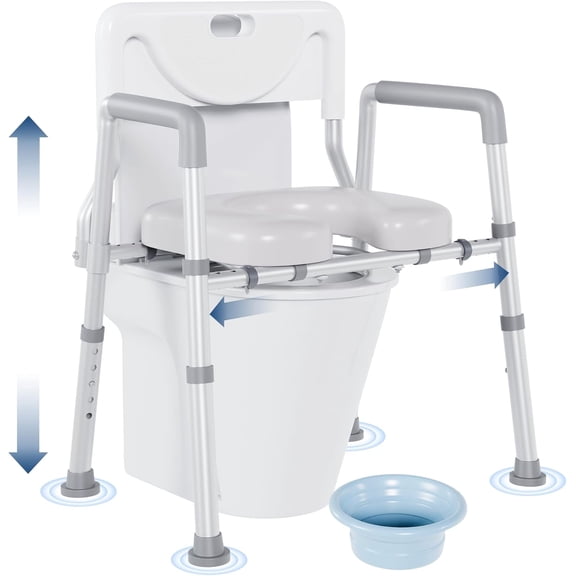 Bedside Commode, Toilet Seat Risers for Seniors, Raised Toilet Seat with Handles, Width and Height Adjustable Raised Toilet Seat with Handles for Elderly