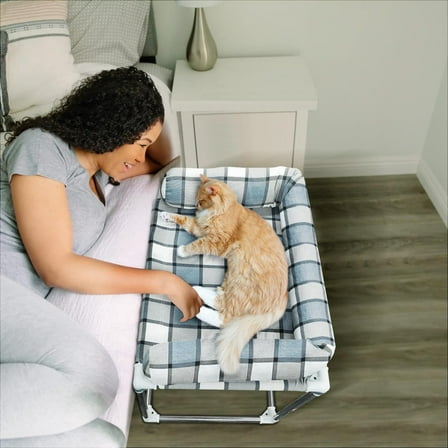 Bedside Cosleeper Pet Dog Bed - Dog Beds with Pillow Extension Attached to Human Bed Height Raised Pet Window Perch (26'' x 20'' x 20'')
