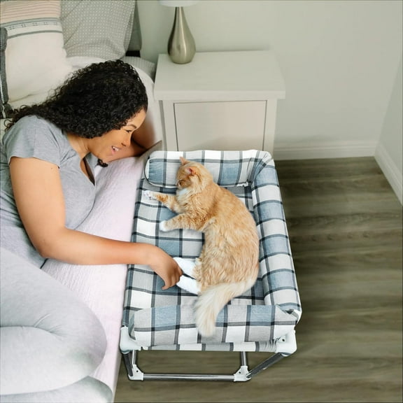 Bedside Cosleeper Pet Dog Bed - Dog Beds with Pillow Extension Attached to Human Bed Height Raised Pet Window Perch (26'' x 20'' x 20'')