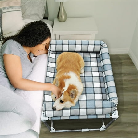 Bedside Cosleeper Pet Dog Bed - Dog Beds with Pillow Extension Attached to Human Bed Height Raised Pet Window Perch (34'' x 26'' x 20'')