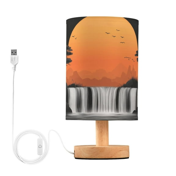 Bedside Desk Lamp LED African Sunset with Waterfall Table Nightstand Lamps Warm Light Fabric Lampshade for Home Bedroom Office Living Room Decor