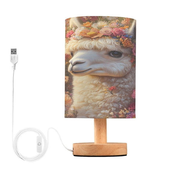 Bedside Desk Lamp LED Alpaca in Flowers Table Nightstand Lamps Warm Light Fabric Lampshade for Home Bedroom Office Living Room Decor