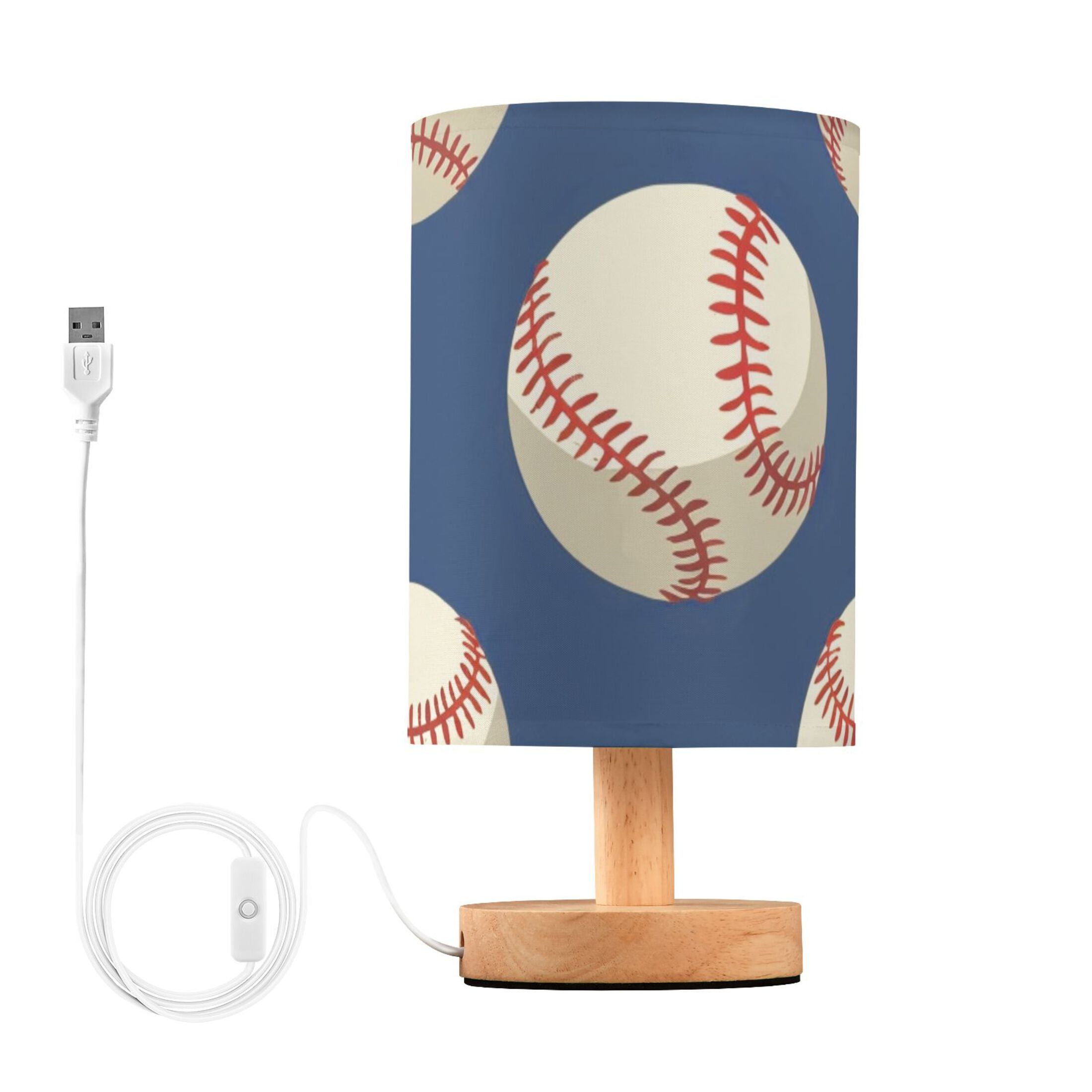 Bedside Desk Lamp LED Baseball on Blue Table Nightstand Lamps Warm Light Fabric Lampshade for Home Bedroom Office Living Room Decor