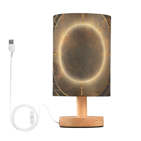 Bedside Desk Lamp LED Bulb Night Light USB Power Fabric Lampshade Table Lamps Abstract Bronze Geometric