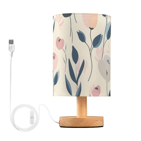 Bedside Desk Lamp LED Bulb Night Light USB Power Fabric Lampshade Table Lamps Abstract Pastel Floral Flower