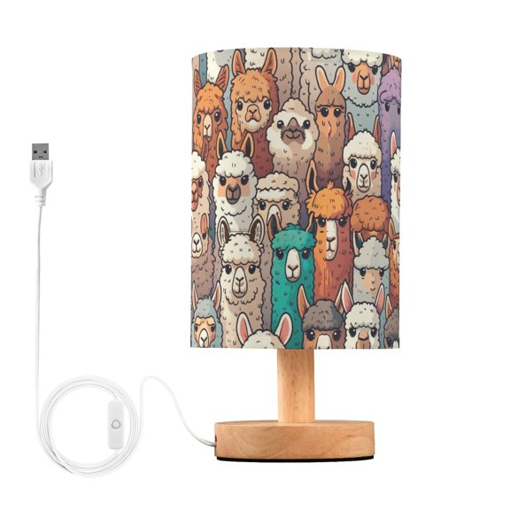 Bedside Desk Lamp LED Bulb Night Light USB Power Fabric Lampshade Table Lamps Alpaca Llama Animal Faces