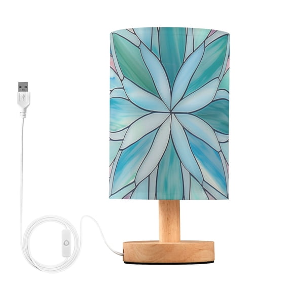 Bedside Desk Lamp LED Bulb Night Light USB Power Fabric Lampshade Table Lamps Blue Pink Floral Stained Glass