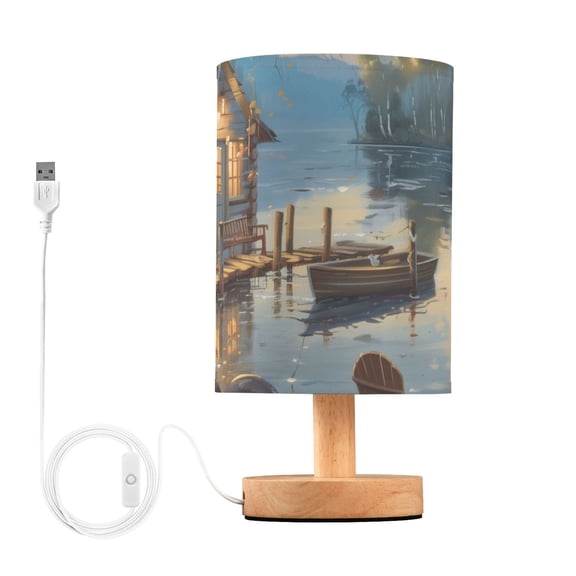 Bedside Desk Lamp LED Bulb Night Light USB Power Fabric Lampshade Table Lamps Boats Chairs Lakehouse