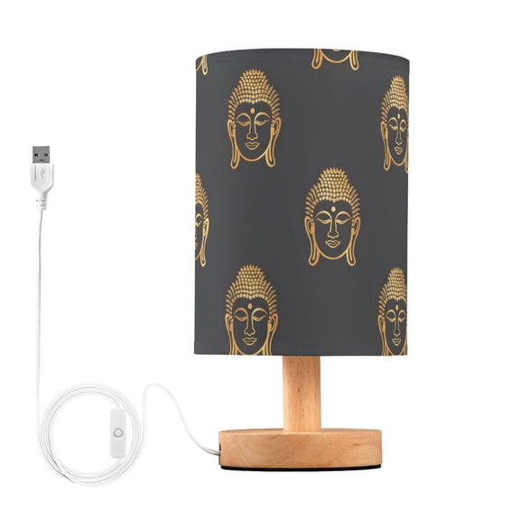 Bedside Desk Lamp LED Bulb Night Light USB Power Fabric Lampshade Table Lamps Buddhist Image Head