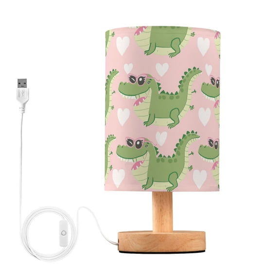 Bedside Desk Lamp LED Bulb Night Light USB Power Fabric Lampshade Table Lamps Cartoon Crocodiles with Heart Sunglasses