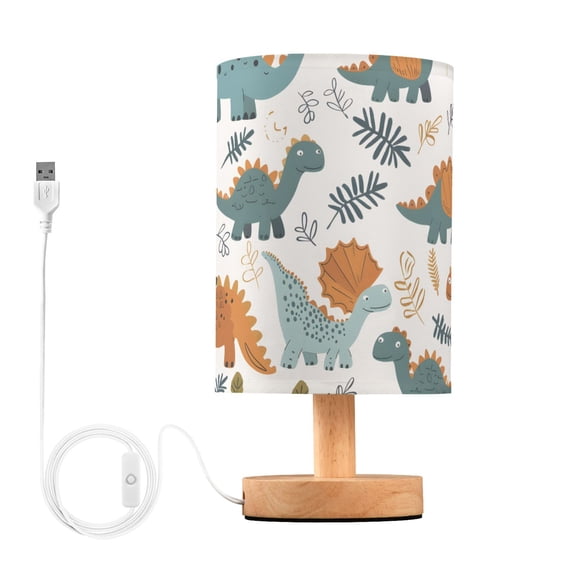Bedside Desk Lamp LED Bulb Night Light USB Power Fabric Lampshade Table Lamps Cartoon Dinosaurs Leaves
