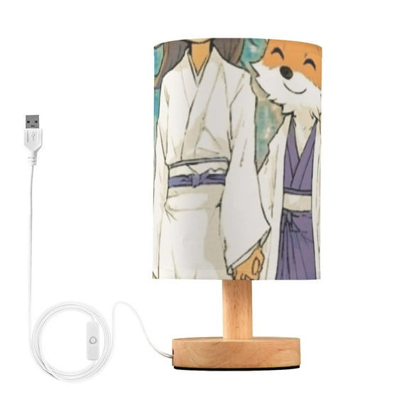 Bedside Desk Lamp LED Bulb Night Light USB Power Fabric Lampshade Table Lamps Cartoon Fox on Street