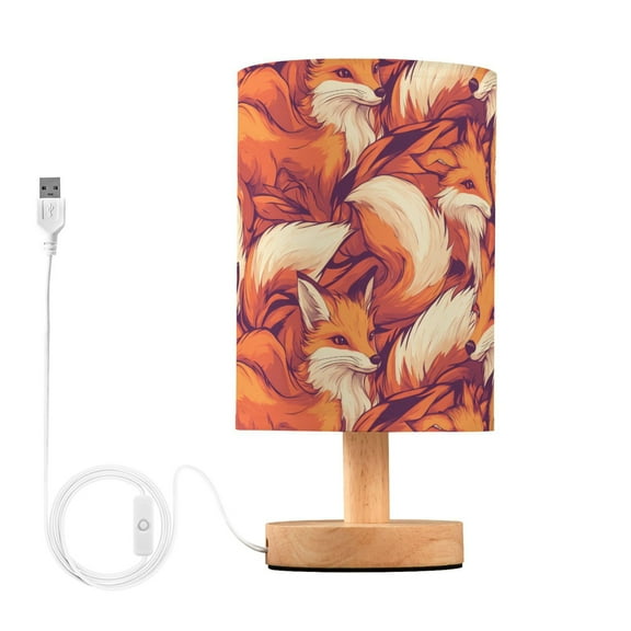 Bedside Desk Lamp LED Bulb Night Light USB Power Fabric Lampshade Table Lamps Cartoon Foxes