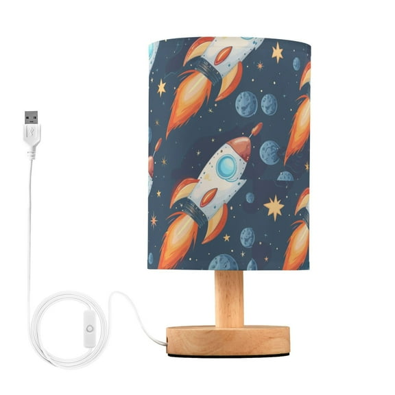 Bedside Desk Lamp LED Bulb Night Light USB Power Fabric Lampshade Table Lamps Cartoon Rocket Planet Star