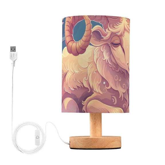 Bedside Desk Lamp LED Bulb Night Light USB Power Fabric Lampshade Table Lamps Cartoon Sheep Lie on Cloud