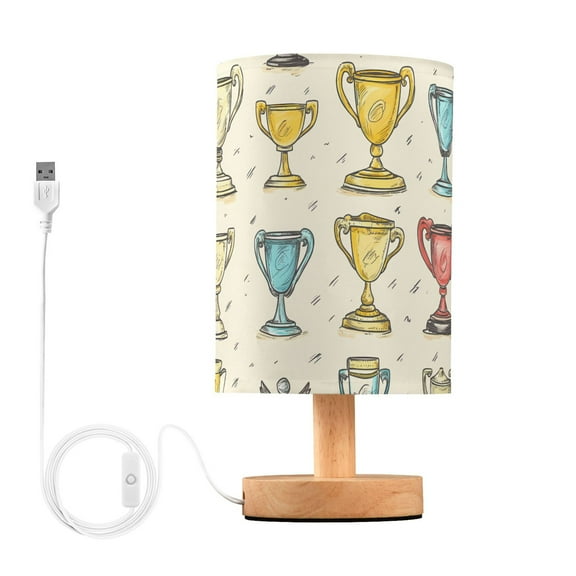 Bedside Desk Lamp LED Bulb Night Light USB Power Fabric Lampshade Table Lamps Cartoon Trophies
