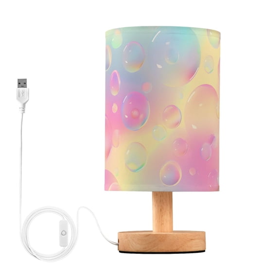 Bedside Desk Lamp LED Bulb Night Light USB Power Fabric Lampshade Table Lamps Colorful Bubbles