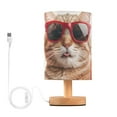thumbnail image 1 of Bedside Desk Lamp LED Bulb Night Light USB Power Fabric Lampshade Table Lamps Cool Cat with Drinks, 1 of 7