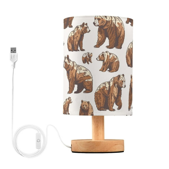 Bedside Desk Lamp LED Bulb Night Light USB Power Fabric Lampshade Table Lamps Cute Brown Bears