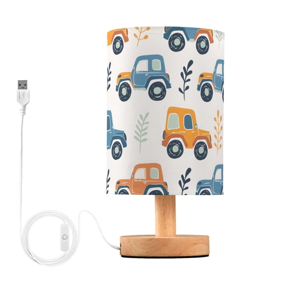 Bedside Desk Lamp LED Bulb Night Light USB Power Fabric Lampshade Table Lamps Cute Car and Leaf