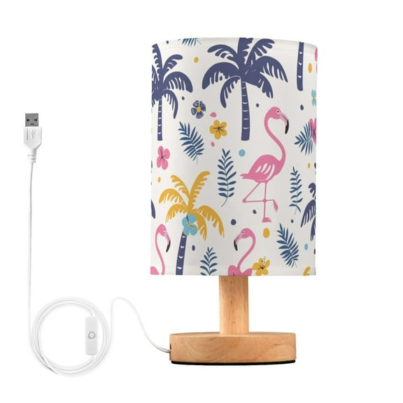 Bedside Desk Lamp LED Bulb Night Light USB Power Fabric Lampshade Table Lamps Cute Flamingo Flower Tree