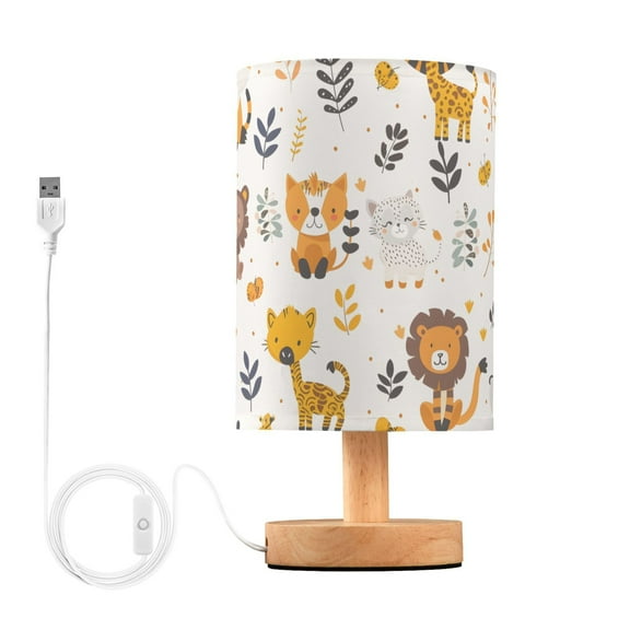 Bedside Desk Lamp LED Bulb Night Light USB Power Fabric Lampshade Table Lamps Cute Lion Giraffes Leaf Tiger