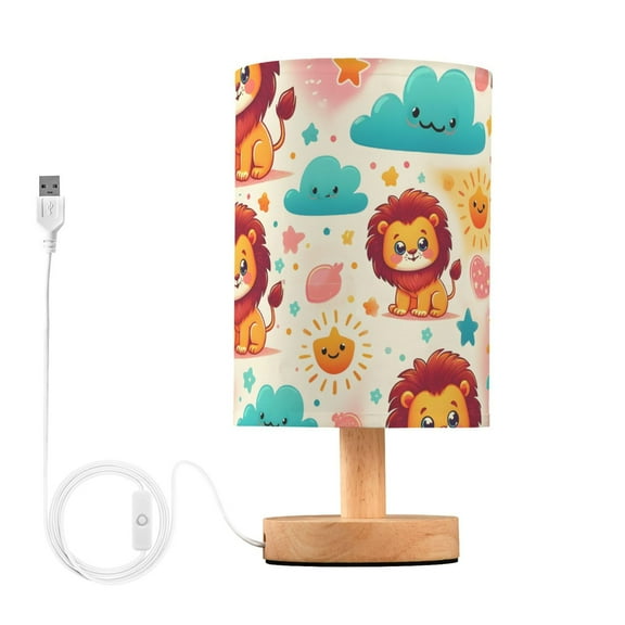 Bedside Desk Lamp LED Bulb Night Light USB Power Fabric Lampshade Table Lamps Cute Lion Sun Cloud