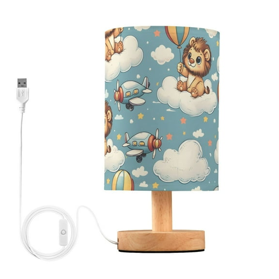 Bedside Desk Lamp LED Bulb Night Light USB Power Fabric Lampshade Table Lamps Cute Lion with Balloon Sit Cloud