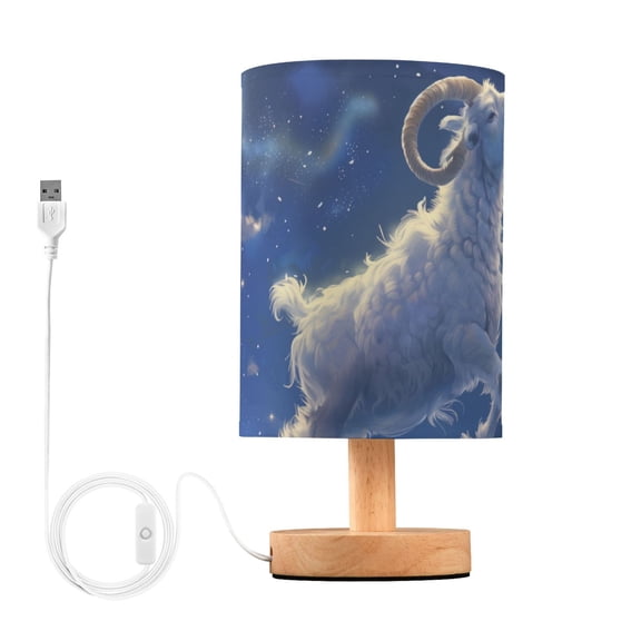 Bedside Desk Lamp LED Bulb Night Light USB Power Fabric Lampshade Table Lamps Cute Sheep in Sky