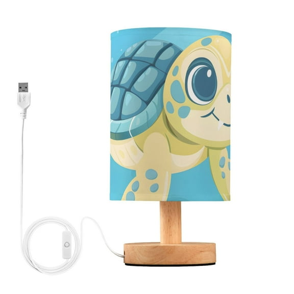 Bedside Desk Lamp LED Bulb Night Light USB Power Fabric Lampshade Table Lamps Cute Turtle Swimming
