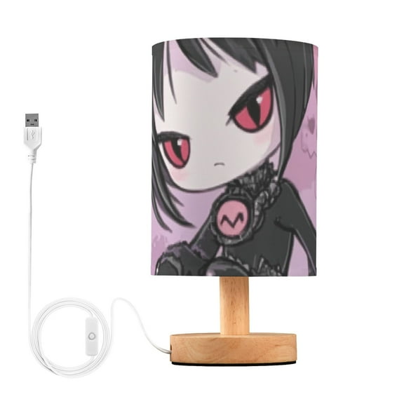 Bedside Desk Lamp LED Bulb Night Light USB Power Fabric Lampshade Table Lamps Cute Vampire with Cat Ears