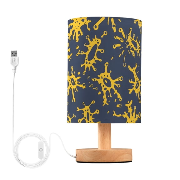 Bedside Desk Lamp LED Bulb Night Light USB Power Fabric Lampshade Table Lamps Dark Blue Yellow Splashes