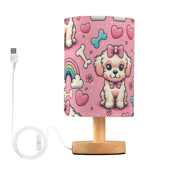 Bedside Desk Lamp LED Bulb Night Light USB Power Fabric Lampshade Table Lamps Dog Bone Rainbow Heart