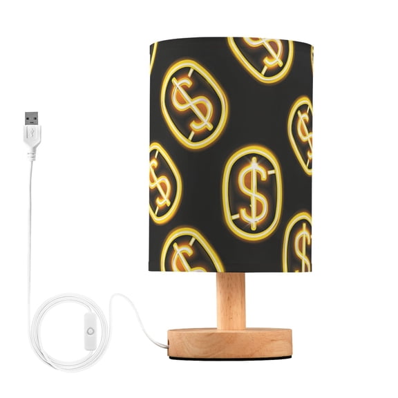 Bedside Desk Lamp LED Bulb Night Light USB Power Fabric Lampshade Table Lamps Dollar Sign
